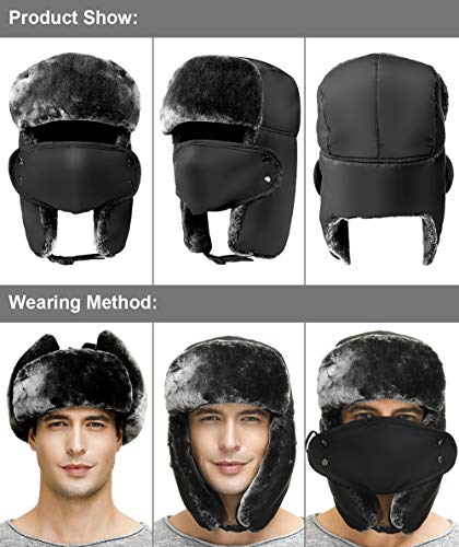 Trapper Hat Winter Hats For Men Trooper Hunting Ski Hat Women Ushanka Ear Flap Windproof Black #TOP4