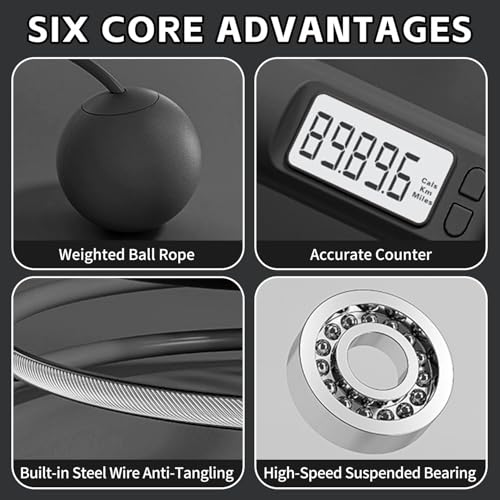 Corde à Sauter Sans Fil Intelligente avec Compteur, Corde a Sauter Sans Fil Sport, Poignées Antidérapantes Jump Rope Réglable pour Fitness Adulte,Enfant – Image 4