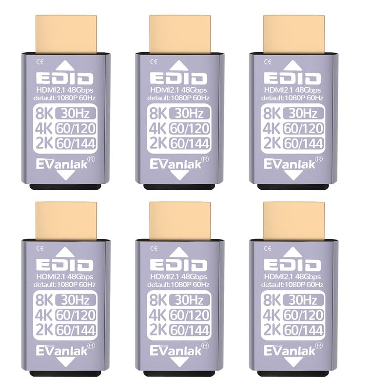EVanlak DMI Passthrough EDID Emulator Adapter - Dummy Plug Virtual Monitor Headless Ghost Display, 1080P@60Hz to 8K@30Hz Resolution, 6 Pack