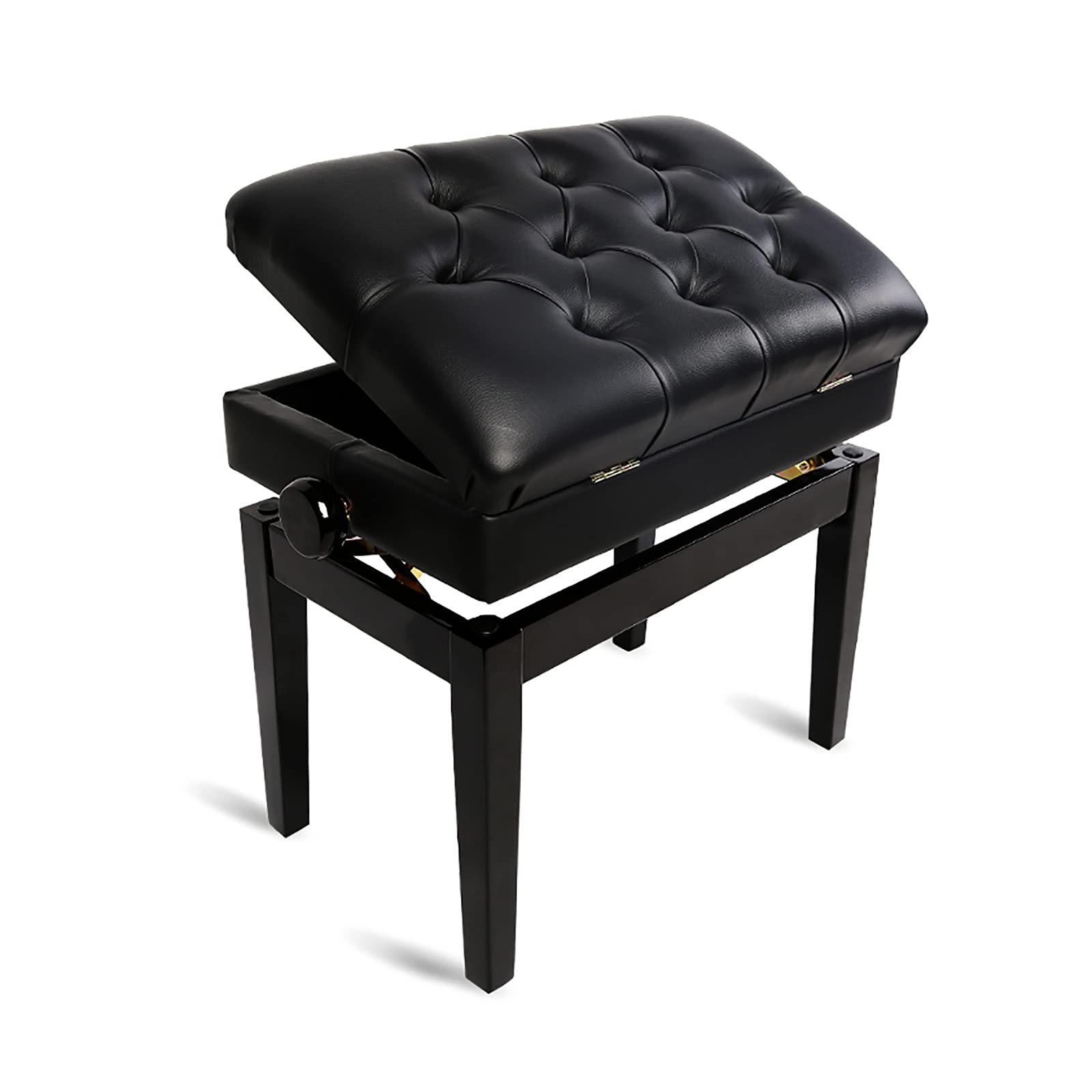 Sgabello Regolabile per Pianoforte con Porta-spartiti, in Legno massello, Comodo Cuscino Spesso, Due opzioni per Le Gambe dello Sgabello,A