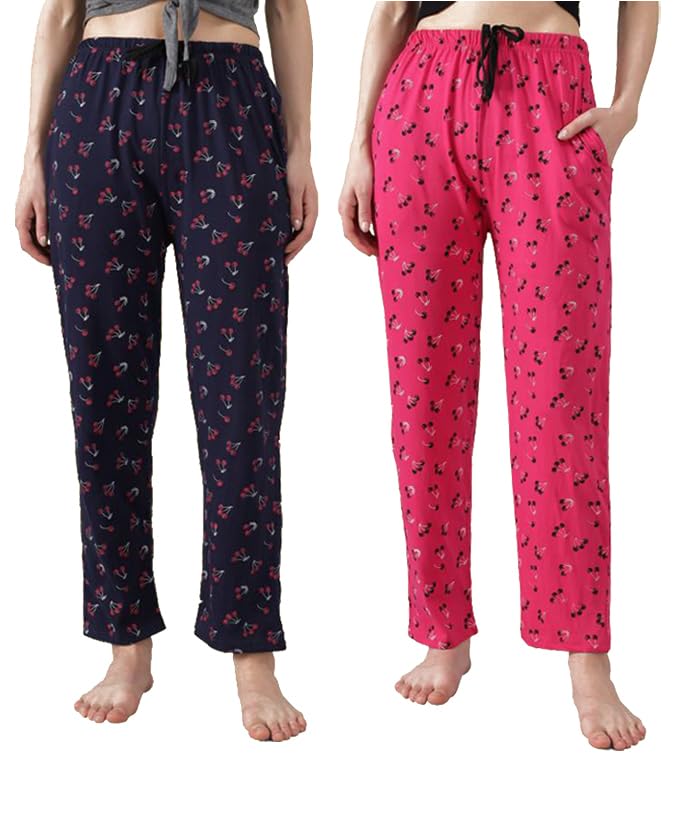ANIXA Women’s Cotton Printed Pyjama Set of 2 | Comfortable Track Pants & Casual Loungewear