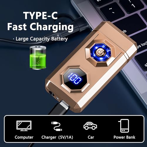 Briquet à arc BABOBIU de luxe avec finition dorée et éclairage LED