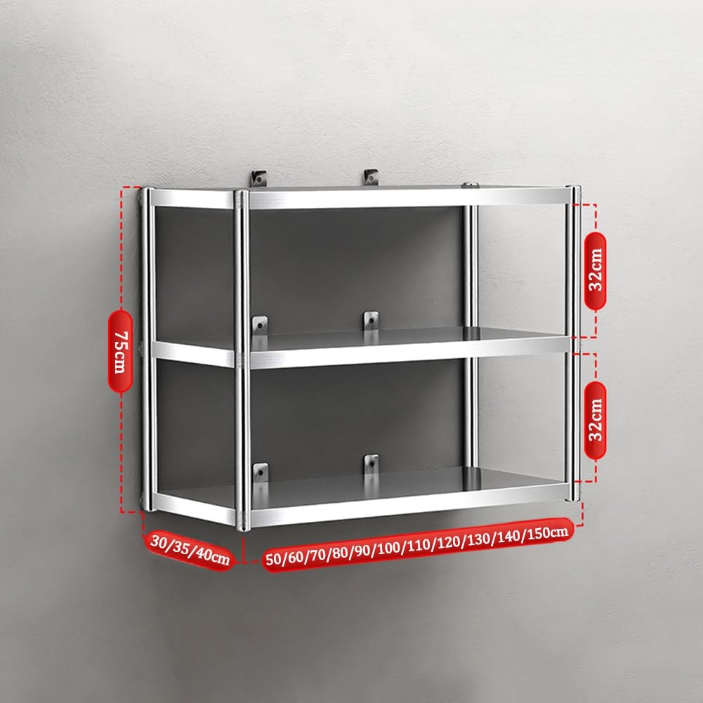 Edelstahl Wand Regale, Wandmöbel Plat Organisation Regal, Schwerlast Schwebend Hängend Montieren Lagerung Gestell Für Restaurant Bar Heim Küche (Farbe : Silver, Größe : 90x40x75cm)