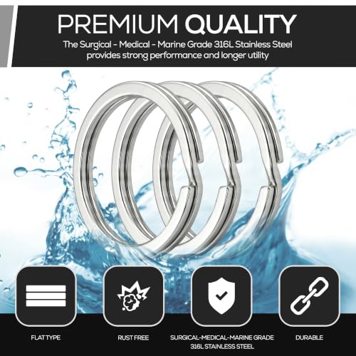 Image of Crest Heavy Duty 316L Stainless Steel Split Key Rings, 1.18 inch 30mm, 100 Pack