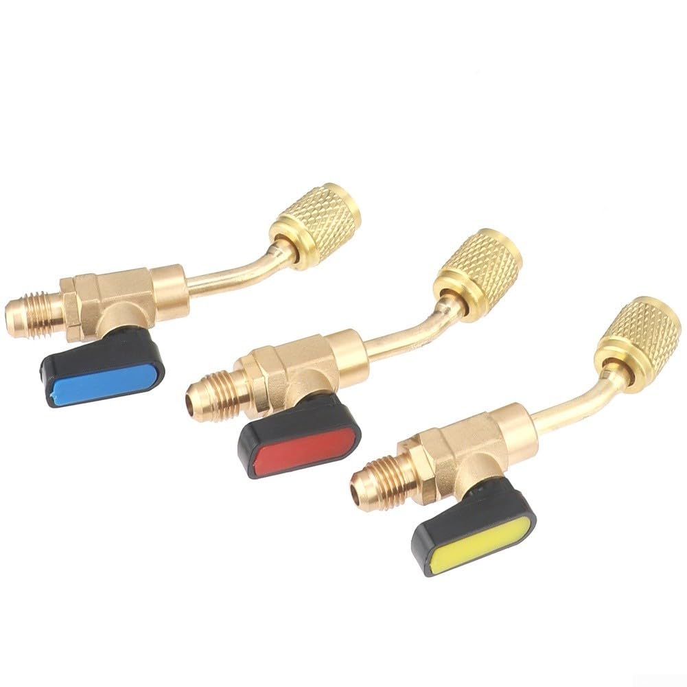 Válvula de bola de cobre para juego de mantenimiento HVAC, kit adaptador R410A con conector SAE Flare para válvula de servicio para montaje R32 R22, herramienta de aire acondicionado RV