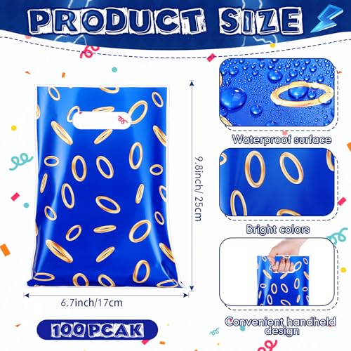 Image of Clysee 50 Pcs Video Game Party Favors Bags Blue Gold Ring Plastic