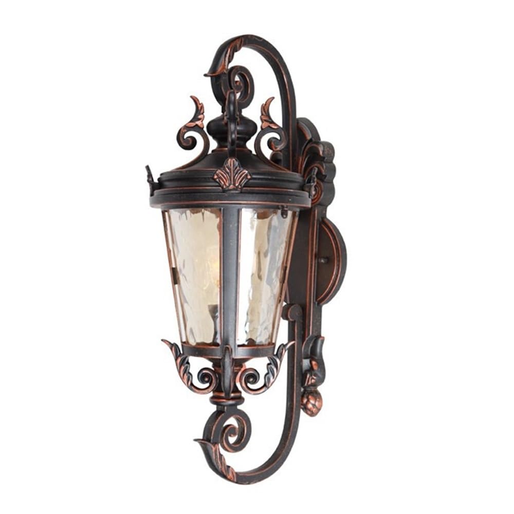 UOPYNE Exterior Black Waterproof Lanterns, Patio Outdoor Wall Light Fixtures, Porch Sconces Wall Mounted Lighting with Water Pattern Glass Shades, E26/E27 Sockets Wall Lamps for Front Door Entryway