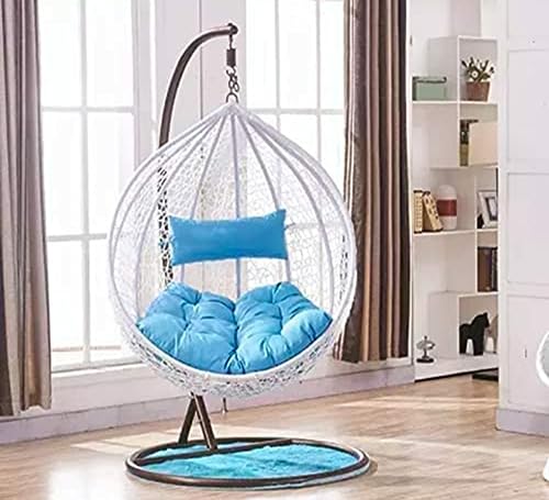 Image of Single Seater Swing Chair with Stand and Cushion Hammock Swing for Adult Outdoor Indoor Garden Living Room Balcony Hanging Chair (Sky Blue)