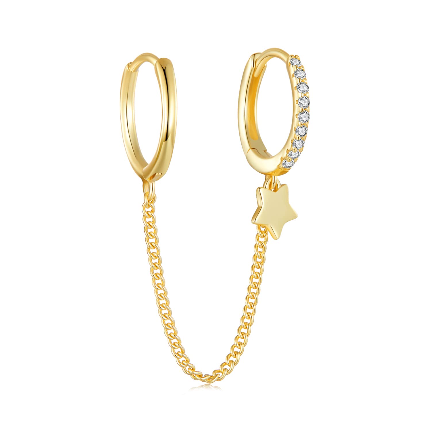 Pendientes de Plata de Ley 925 con Cuatro circonitas y Forma de Flor para Mujer, Pendientes Dobles con Cadena y Borla, Pendiente Piercing