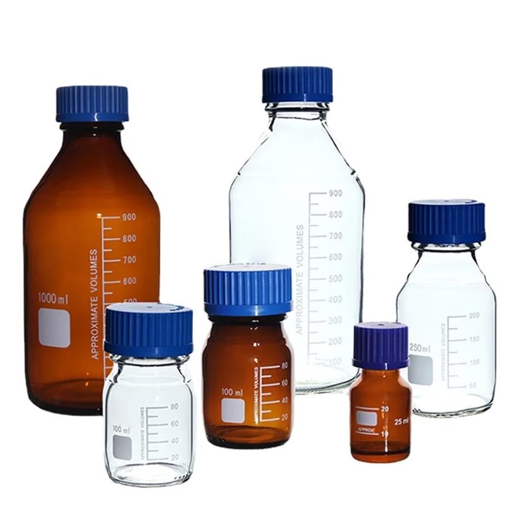 25 ml bis 1000 ml Laborflasche, transparent/braun, mit Schraubverschluss, versiegelt, Glas, Laborflasche(50ml 2pcs)