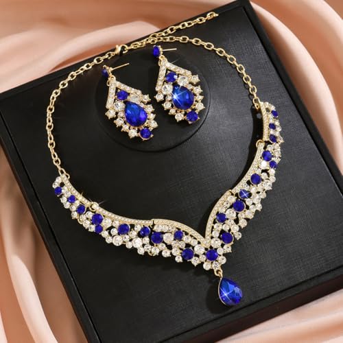 Image of Shning Diva Fashion Stylish Crystal Jewelllery Set for Women | Statement Necklace with Matching Teardrop Earrings | Luxury Elegant Wedding Party Choker Jewelry