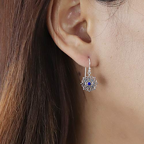 Boma Jewelry Sterling Silver Bohemian Lotus Flower Dangle Earrings2