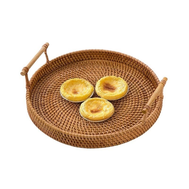 Bandejas Servir Comida Bandeja de Mimbre, Bandeja Frutas, Cesta for el hogar, Tejida for Aperitivos, Desayuno, for Pastel té la Tarde Mesa Cama