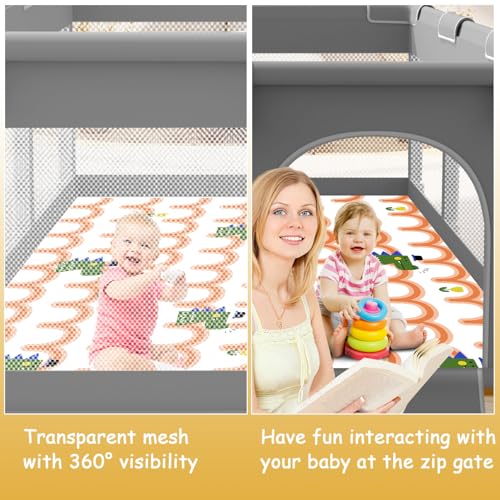 Image of Baby Playpen with Mat 74x50 inch, Playpen for Babies and Toddlers, Baby Play Pen Design with External Zipper Gate, Play Yard with Non-Slip Suction Cups on The Bottom