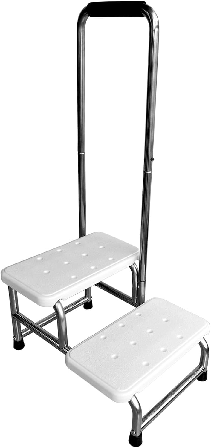 Step Stool with Handle and NonSkid Platform, Heavy Duty 2 Steps Medical Foot Stool