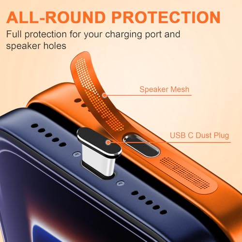 Image of USB C Dust Plug,USB C Port Cover Type C Charging Port Plug Cover Speaker Dust Cover, Accessories for iPhone 17, 17 Pro (Orange, for iPhone 17 Pro)