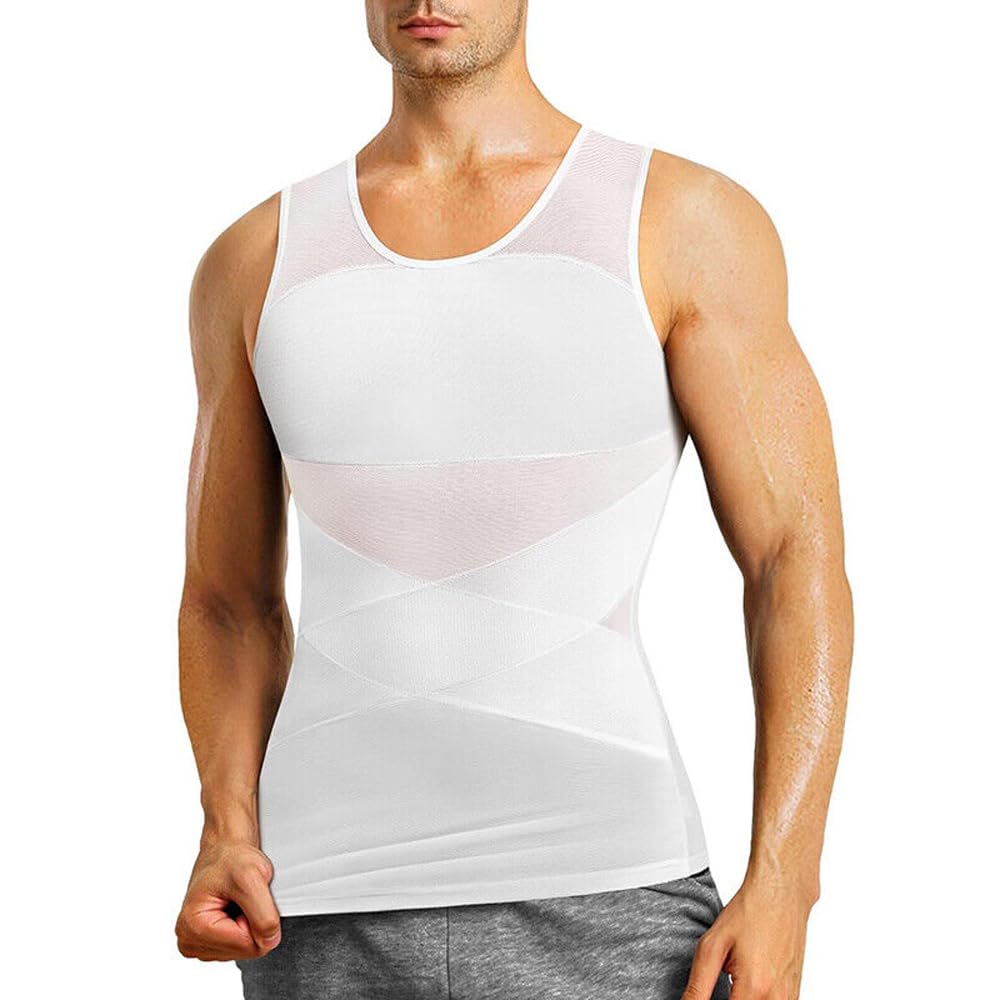 COOLEAD Camisa de Compresión Slim para Hombre, Chaleco de Compresión Control de Barriga Entrenador de Cintura Moldeador Corporal para Hombres Corrector de Postura Camiseta Interior sin Mangas