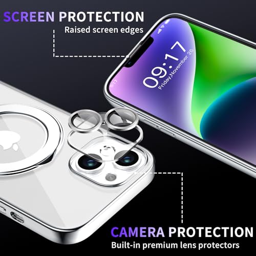 Image of Magnetic for iPhone 14 Case with Invisible Stand[Compatible with MagSafe][Full Camera Lens Protector][Military Drop Protection] Shockproof Not Yellowing Clear Slim Soft for Women Men