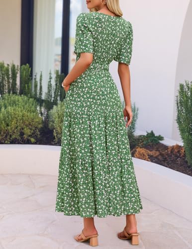 Image of ZESICA Women's 2026 Summer Spring Floral Boho Maxi Dresses Casual Short Sleeve V Neck A Line Flowy Beach Vacation Dress