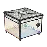 J Devlin Box 407 Vintage Glass Keepsake Box Gift for MOM Heart Charm Jewelry Display Trinket