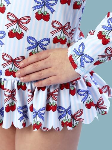 Image of RuffleButts Baby /Toddler Girls Scalloped Long Sleeve Rash Guard 2-Piece UPF50+ Sun Protected Swimsuit
