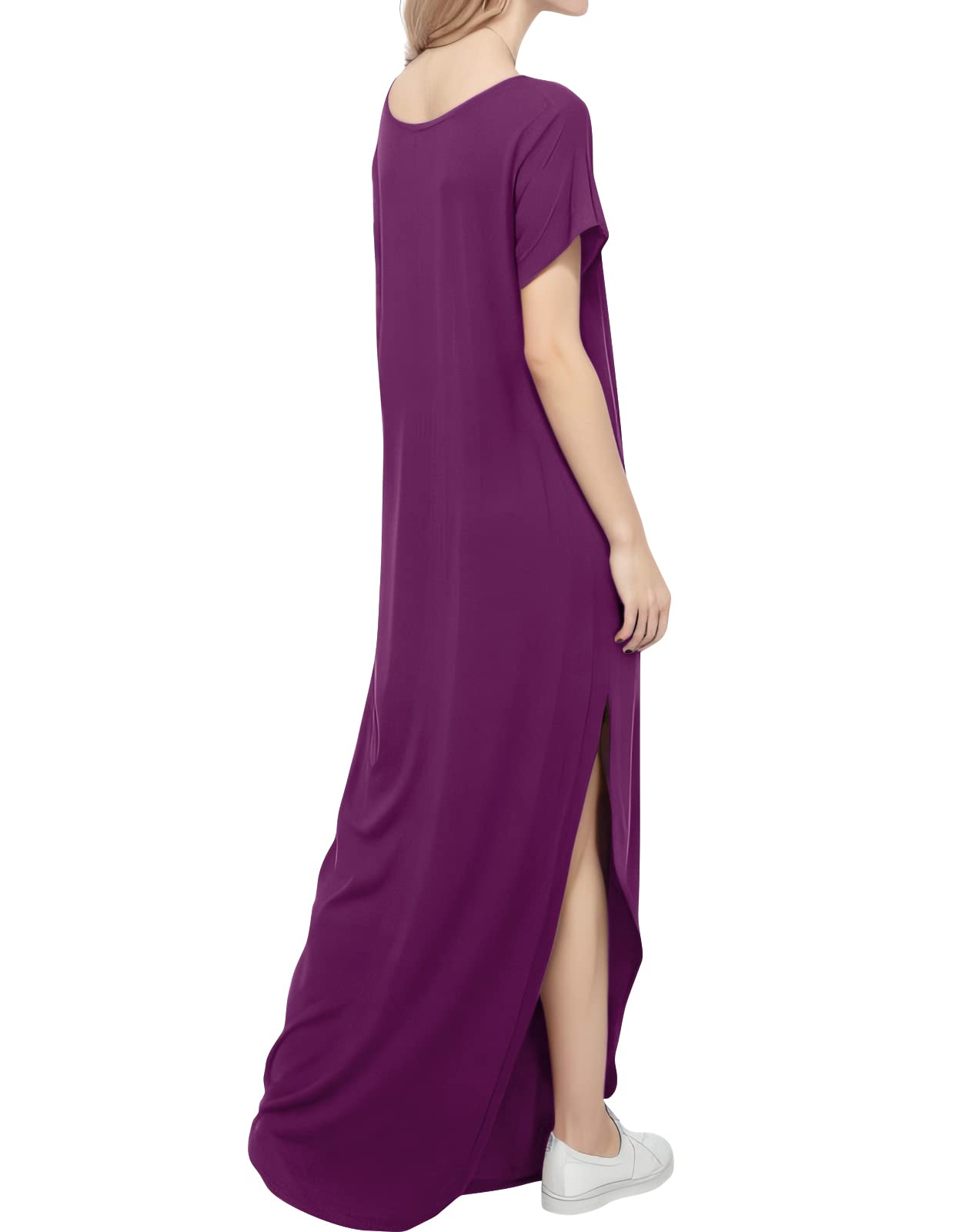 Match Abito lungo da donna con scollo a V, casual, a maniche corte, con spacco, con tasca laterale