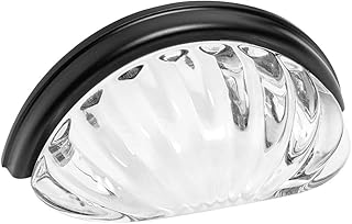 Cosmas 10 Pack 6381FB-C Flat Black with Clear Glass Cabinet Cup Pull - 3" Inch (76mm) Hole Centers