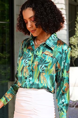Image of POPWINGS Printed Full-Sleeves Regular-Fit Satin Printed Shirt for Women Stylish Western Casual Wear