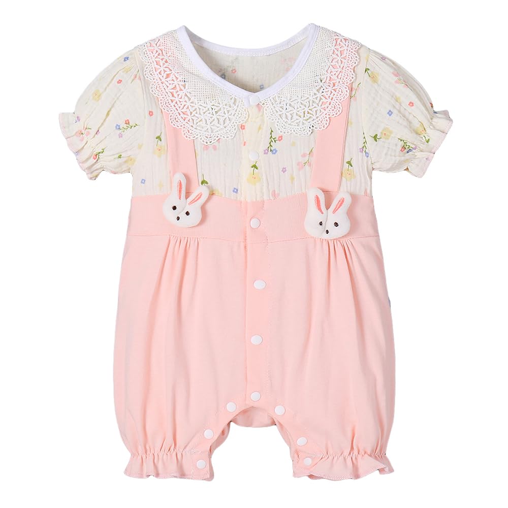 Hopscotch Girls Short Sleeves Pink Lace Collar Floral Cotton Romper - Review, Price and Buying Guide