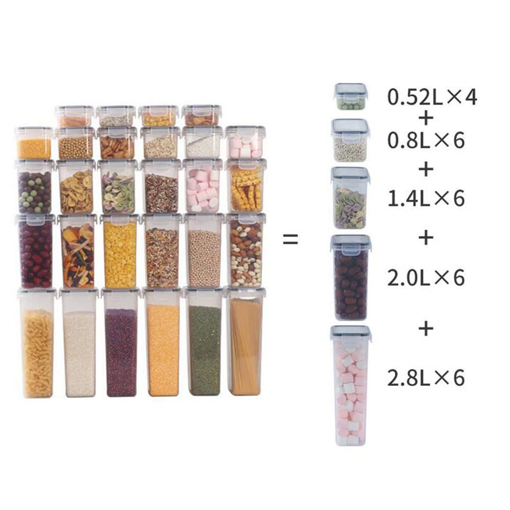 Queta 28Pcs Botes Cocina Recipientes para Cereales Almacenamiento de Alimentos Recipiente de Botes Cocina Almacenaje de Plástico de Alimentos Sellados con Tapa Se Utiliza para Almacenar Cereales Pasta