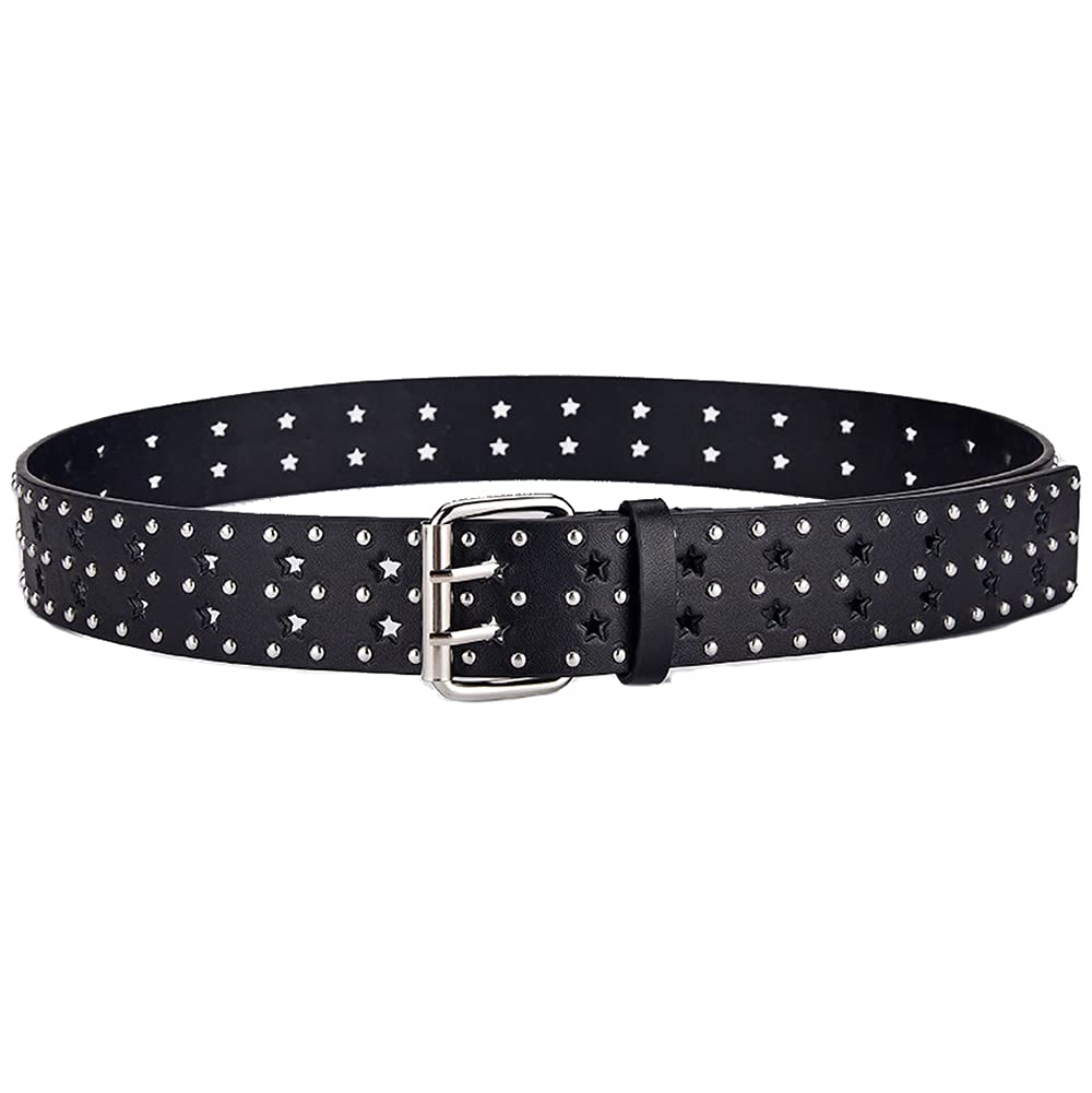Zhang TradingDouble Pin-Buckle Belt PU Leather Hollow Five-star Punk for Women Jeans 2 Hole Belts