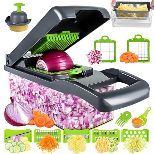 Vegetable Chopper Vegetable Cutter Vegetable Slicer - Veggie Onion Potato Salad Food Chopper Manual-Veg Chopper and Dicer/Julienne- Interchangeable Blades Grater Kitchen Tools & Gadgets.