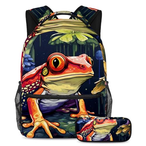 Lot de 2 cartables avec motif Grenouille colorée au design ergonomique et vif