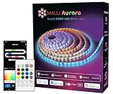 Samraj Technologies Malli Aurora Smart RGBIC LED Strip Light, 5m, Wi-Fi and Bluetooth, Works with Alexa and Google Assistant, App Control, Music Sync, Multicolour, IR Remote (5M)