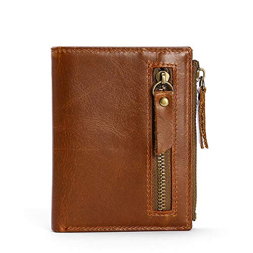 Preisvergleich Produktbild Haoweiwei Geldbörse Retro Kurze Reißverschluss Geldbörse herrenbrieftasche Leder Öl Wachs Leder Freizeit Anti-diebstahlbürste multifunktions Bilderrahmen Kartensteckplätze (Color : Brass, Size : S)