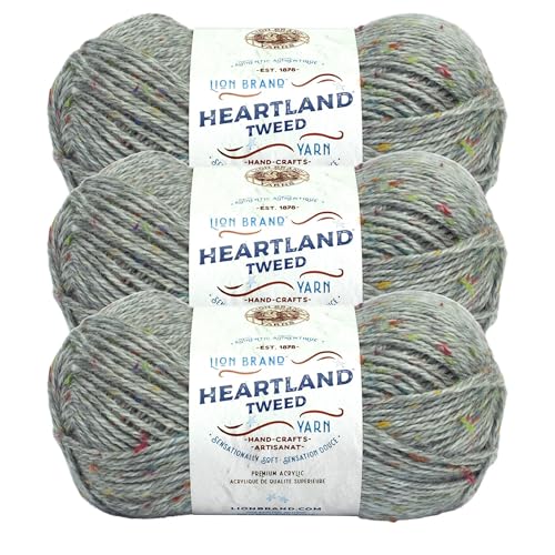 Image of Lion Brand Yarn Heartland Yarn, Worsted-Weight Yarn for Knitting, Crocheting, and Crafting, 3 Pack, Mount Rainier Tweed