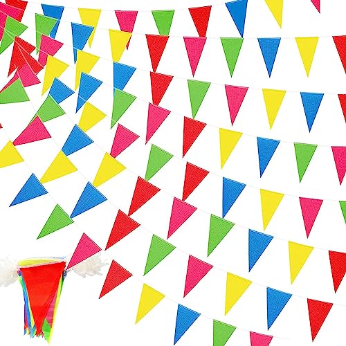 WOOLUCK 450 Pcs Multicolor Pennant Banner, 240M Fanion Bannière Multicolore Fanions, Nylon Drapeaux Fanion Triangle Banderole Coloré pour Fête Cérémonies...