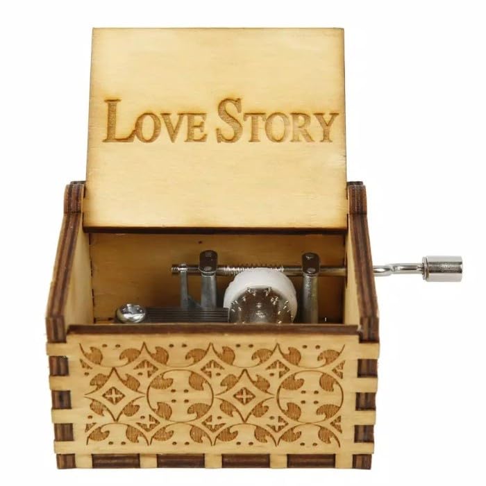 Image of Zesta Love Theme Musical Box Gift | Romantic Music Crank Mini Collectible for Girlfriend, Boyfriend, Husband, Wife | Unique Musical Gifts for Music Lovers | Vintage Wooden Box
