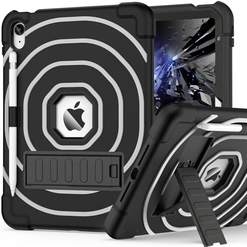 SIBEITU Case for iPad (A16) 11th 11-inch 2025/ 10th Generation 10.9-inch 2022 with Pencil Holder & Stand, Shockproof Heavy Duty Military Grade Protective Cover for iPad 11th/ 10th Gen (Black +Grey)