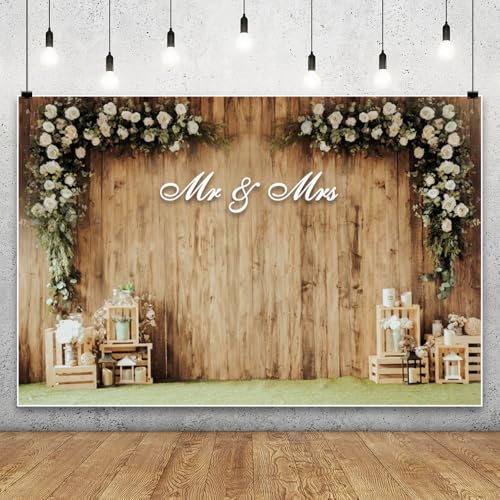 Leowefowa Rustic Wedding Backdrop 10x8ft Wood Flower Wall Backdrop, Wedding Backdrops for Photoshoot, Rustic Western Party Decorations Banner, Brown Wooden Wall Baby Shower Photo Booth Props Vinyl by Leowefowa - Used condition - Image 4
