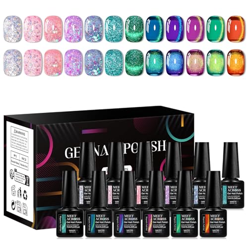 Set de 12 esmaltes de gel glitter y efecto ojo de gato miniatura 1