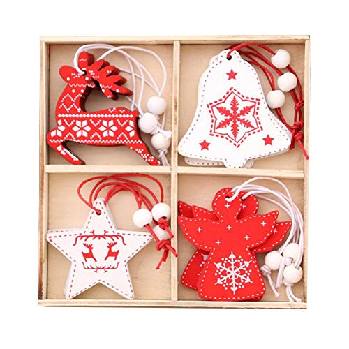 Colgante navideño de madera Decoración navideña figura de decoración de ciervo con nariz roja adornos de árbol de reno para colgar para decoración navideña tema de bosque color madera rojo