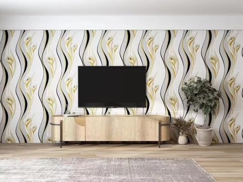 Image of DRONTER 3D Self-Adhesive Brick Wallpaper - PE Foam Wall Panels for Home, Bedroom, Living Room, and Cafe Decor | Easy Peel & Stick DIY Wall Stickers (Wavy Grey)