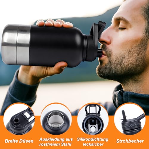 Trinkflasche Hunde für Unterwegs, 1000ml Edelstahl Hundetrinkflasche mit Tragbarer Schüssel, Wasserflasche für Hunde auf Reisen und Outdoor-Aktivitäten.