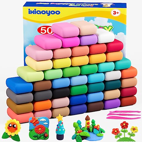 Ixiaoyoo Air Dry Clay, Modelling Clay for Kids 50 Colors DIY Molding Magic Clay for with Tools Soft & Non-Sticky