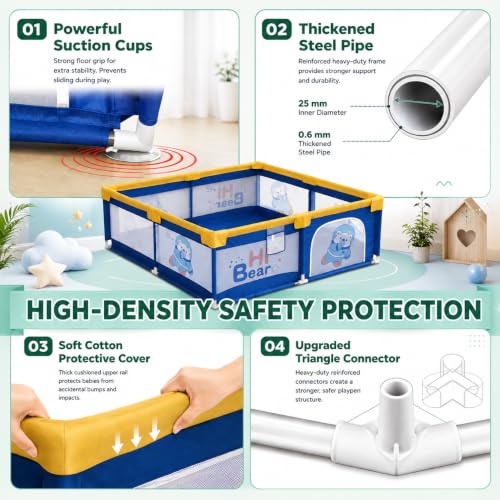 Image of Baby Playpen for Babies & Toddlers 0 to 5 Years Play Yard Foldable Kids Playpen with Safety Lock, Large Indoor & Outdoor Play Area mesh Play Setup (Blue, 120 * 120 cm)