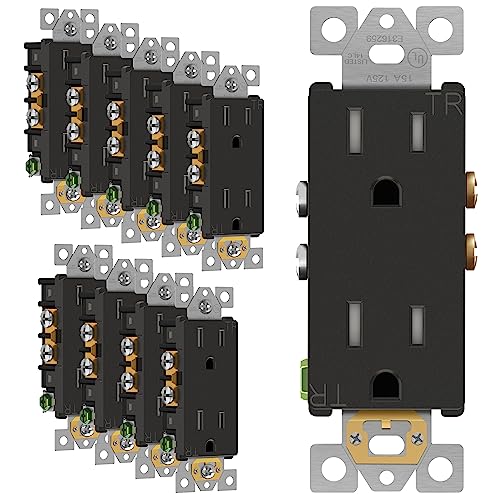 Image of ENERLITES Elite Series Decorator Receptacle Outlet Child Safe Tamper-Resistant, Gloss Finish, Self-Grounding, 2-Pole, Residential Grade, 15A 125V, UL Listed, 61501-TR-DB-10PCS, Dark Bronze (10 Pack)