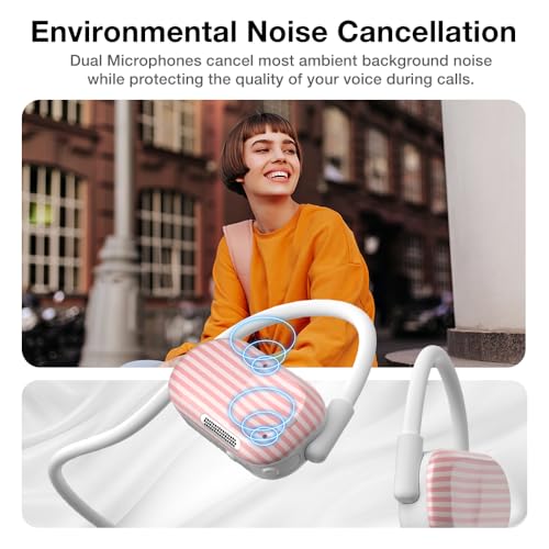 Image of Purity Air Open Ear Headphones - True Air Conduction Wireless Bluetooth Open Ear Earbuds with Dual Mic for iPhone /Android - Secured Long Wearing Comfort, Sports Sweat Resistant (Pink Stripes)