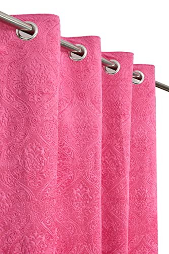 Image of Homefab India 1 Piece Velvet Emboss Window Curtain - 6 feet, Room Darkening Curtains, Pink