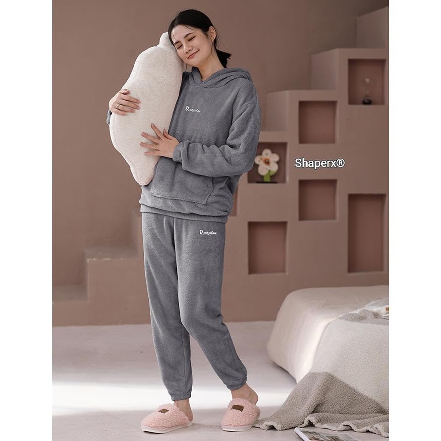 Image of SHAPERX women regular cord set fleece winter wear hooded cord set hoodie tracksuit for gym wear Pack of 1